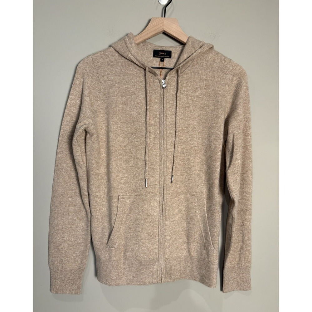 NWT Quince Womens Mongolian Cashmere Full-Zip Luxury Hoodie Sweater Oatmeal Sz S